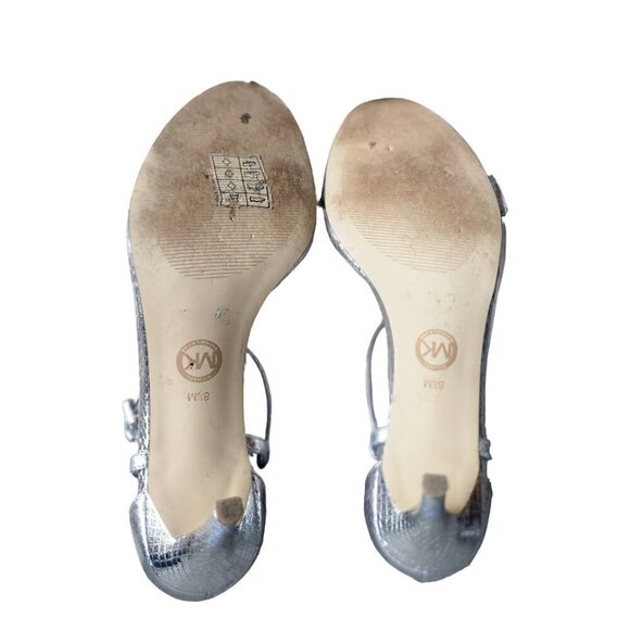Michael Kors Leather Snakeskin Strappy Dressy Heeled Sandals Silver Women's 8.5M - Picture 12 of 14